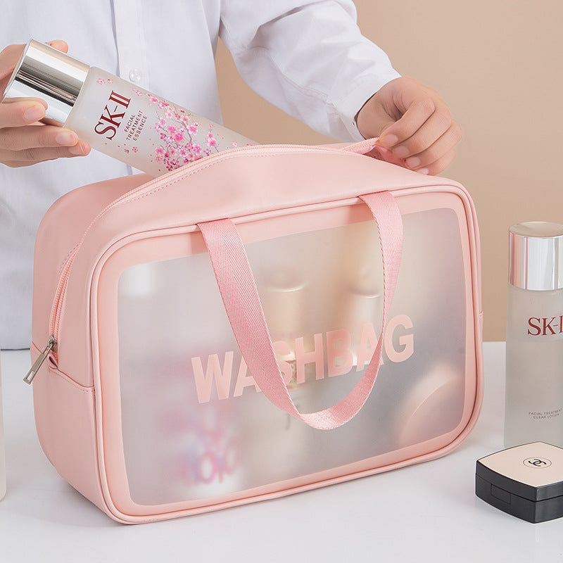 Koreanische tragbare Kulturtasche mit großer Kapazität, transparent, wasserdicht, aus PU, mattiert, für Kosmetika, Hautpflegeprodukte und Aufbewahrung