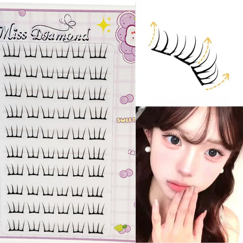 10 Rows Dense Natural False Eyelashes Segmented Glue-free Eyelash Extension | Lightly Curling Eyelash Cluster